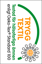 Trygg textil-märkning som visar att tycker inte innehåller hälsofarliga ämnen.